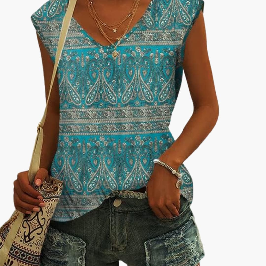 Women's lightweight knit V-neck cap sleeve top in breathable stretch fabric for summer casual wear