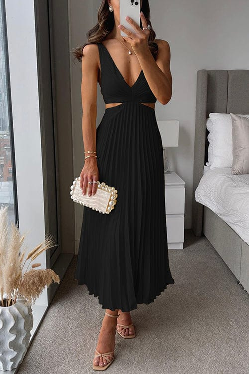 Amber women's midi dress ivory pleated silhouette with elegant cutout detail for spring sophistication