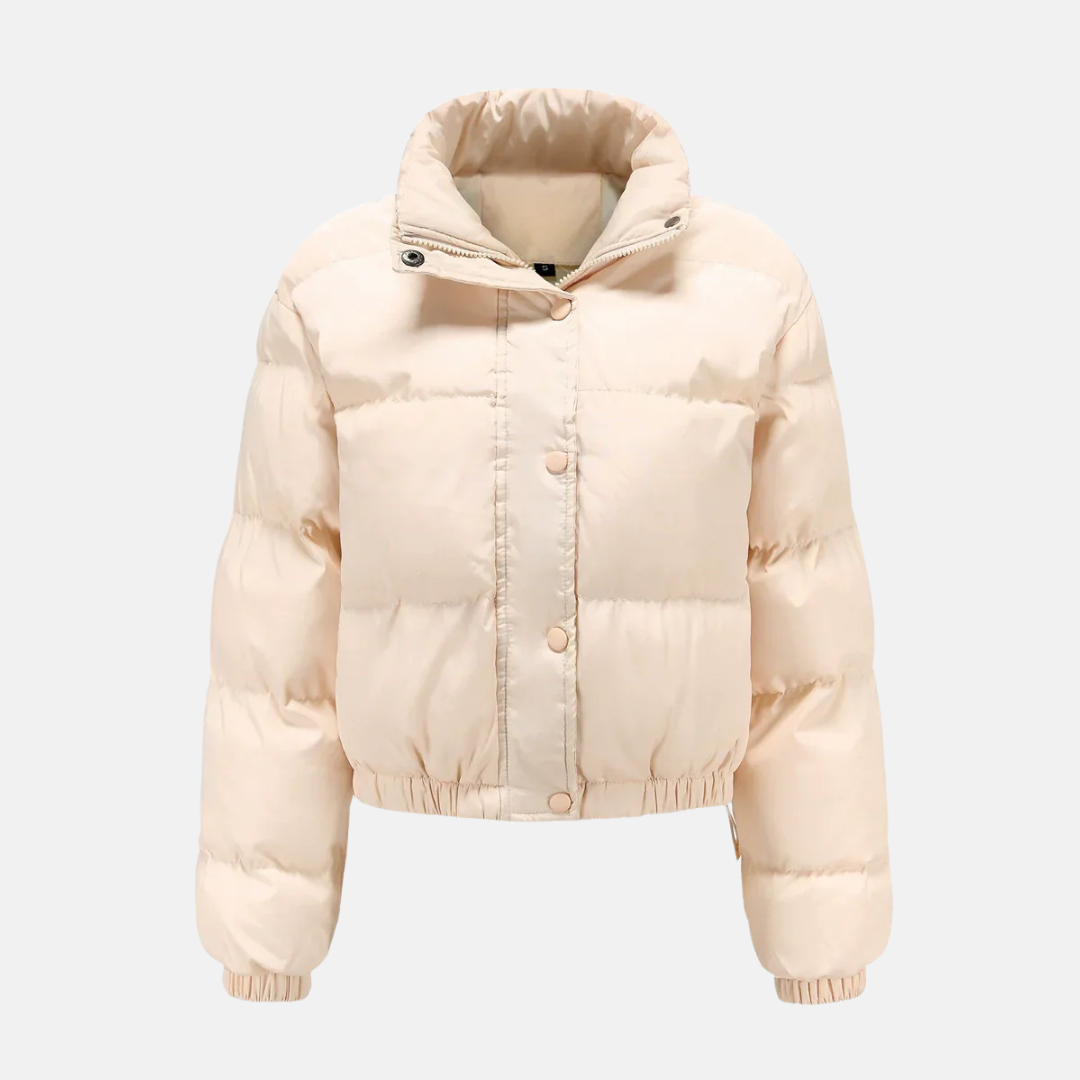 Women's oversized cropped puffer jacket quilted water-resistant button-front warm winter coat