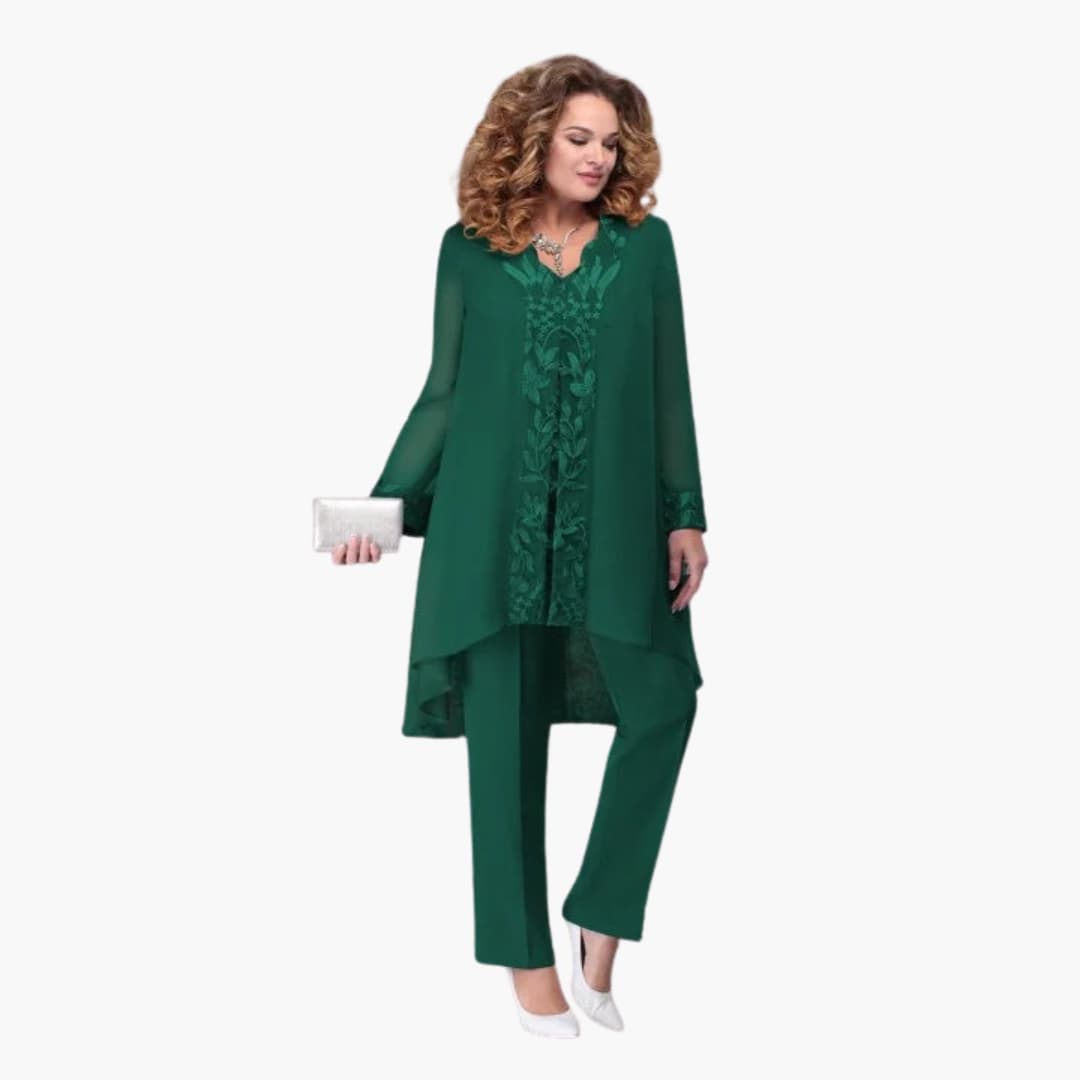 Women's embroidered 3-piece lace jacket suit set elegant tailored formal occasion versatile style