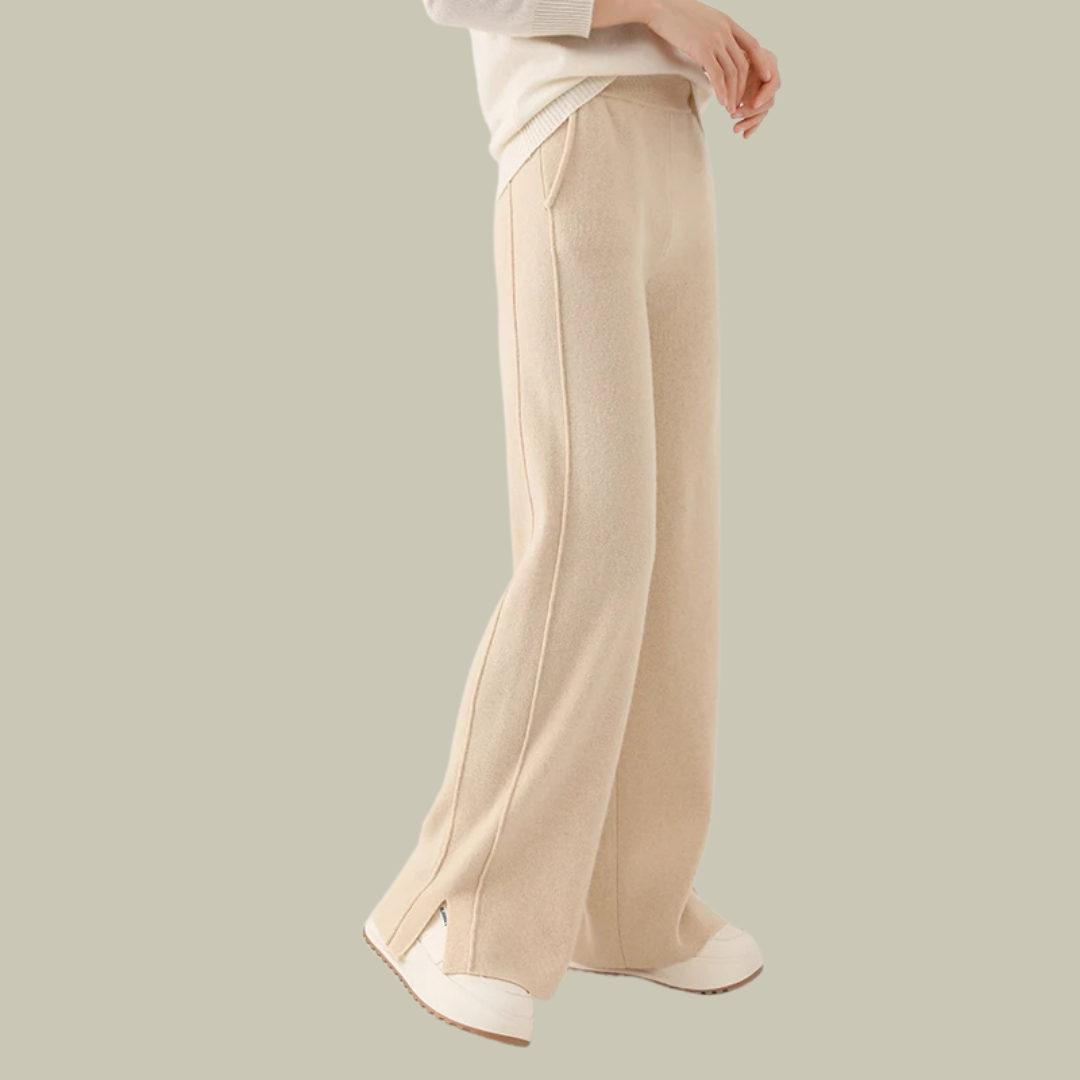 Women's high-waist wide-leg wool trousers in classic cut with flattering high-rise silhouette for office