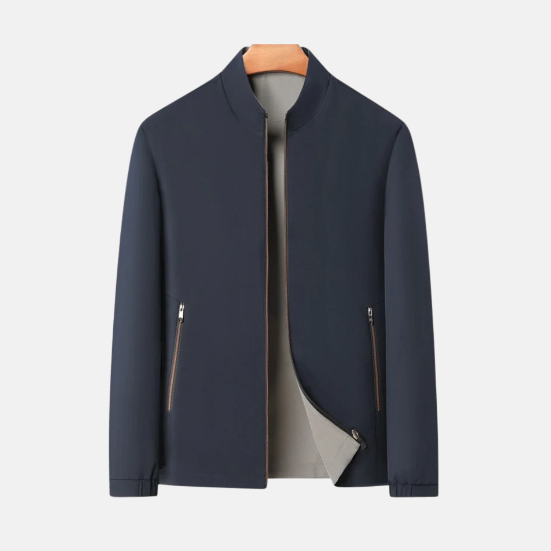Men's windproof bomber jacket regular fit stand collar zippered pockets lightweight everyday essential