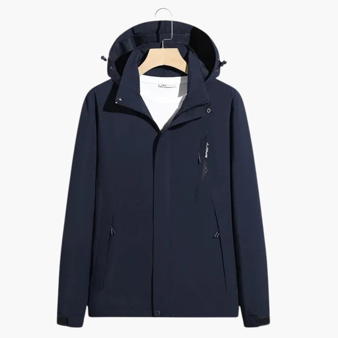 Unisex ski jacket high collar adjustable hood full-zip snap buttons zippered pockets all-weather
