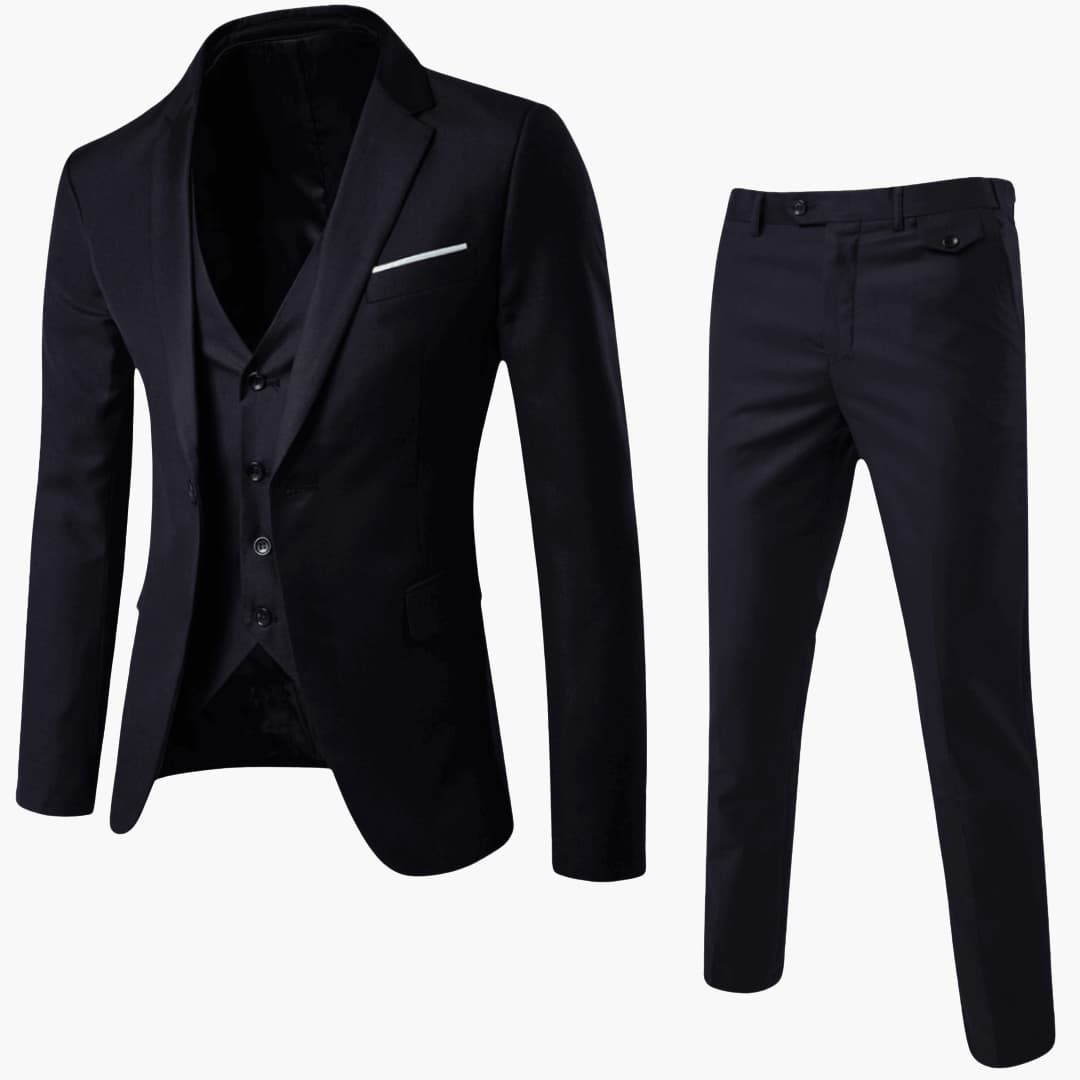 Men's slim-fit three-piece suit set jacket vest pants formal office wear premium craftsmanship