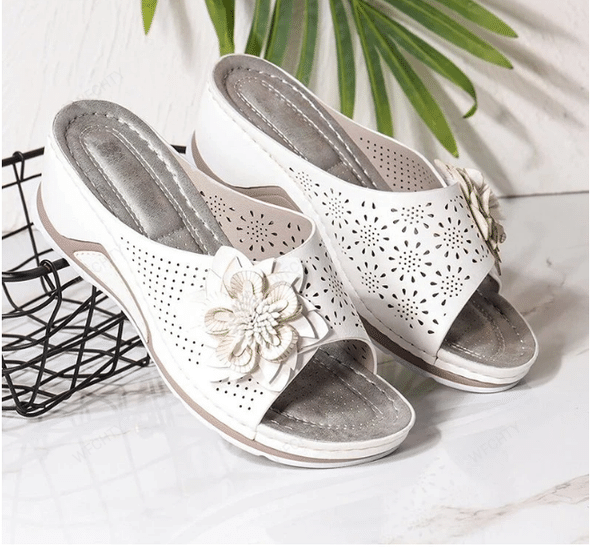 Tan soft leather orthopedic sandals with arch support sole designed for all-day foot comfort