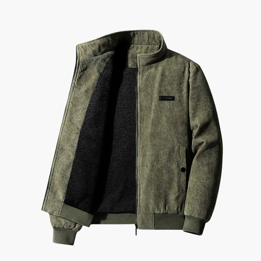 Men's ribbed cord jacket warm versatile layer with distinctive texture for casual and elegant wear