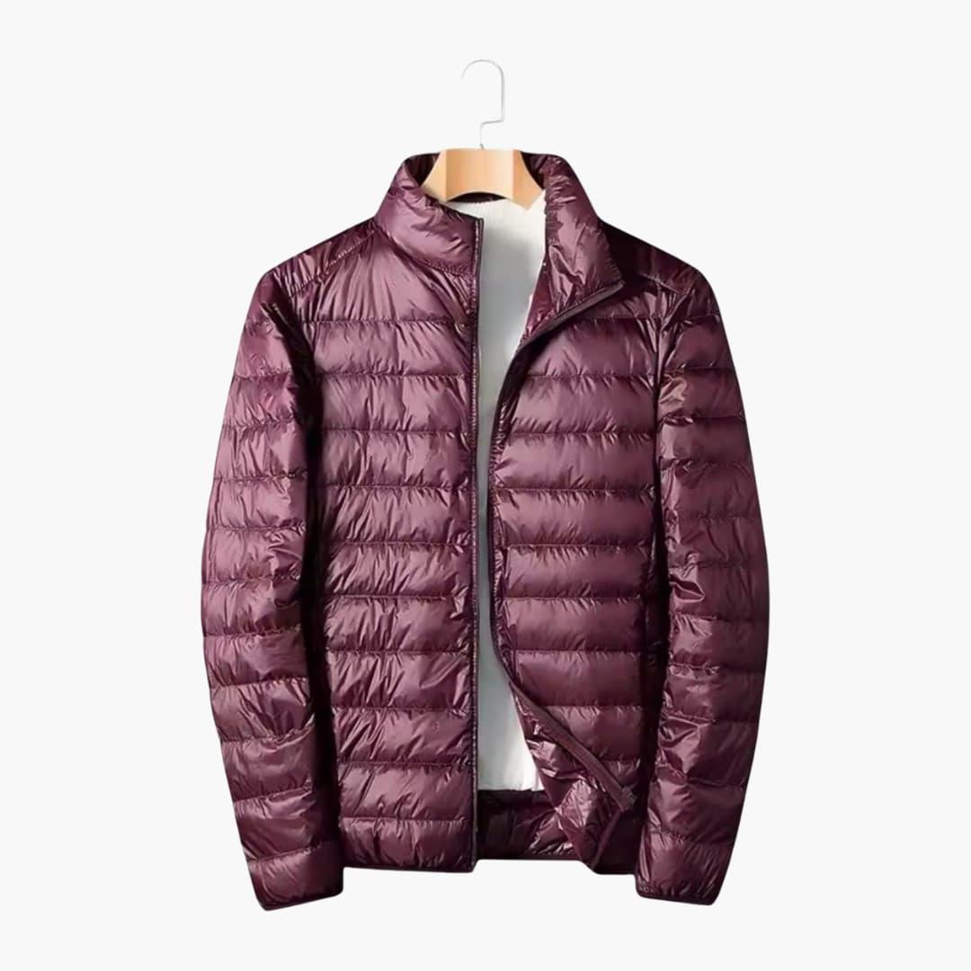 Men's quilted padded jacket navy blue stand-up collar full-zip outdoor insulated outerwear