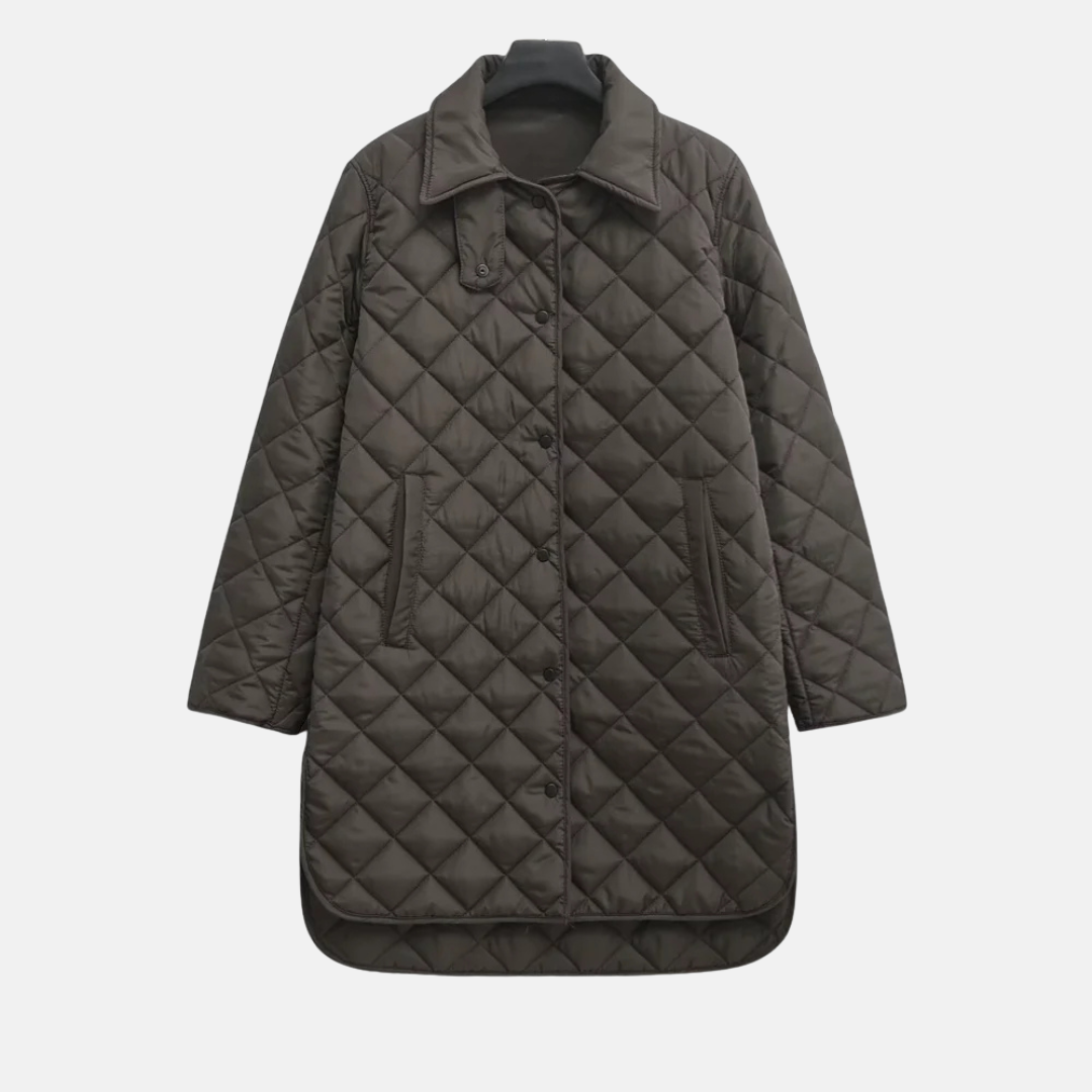 Women's mid-length quilted jacket diamond pattern shirt collar button front versatile fall winter