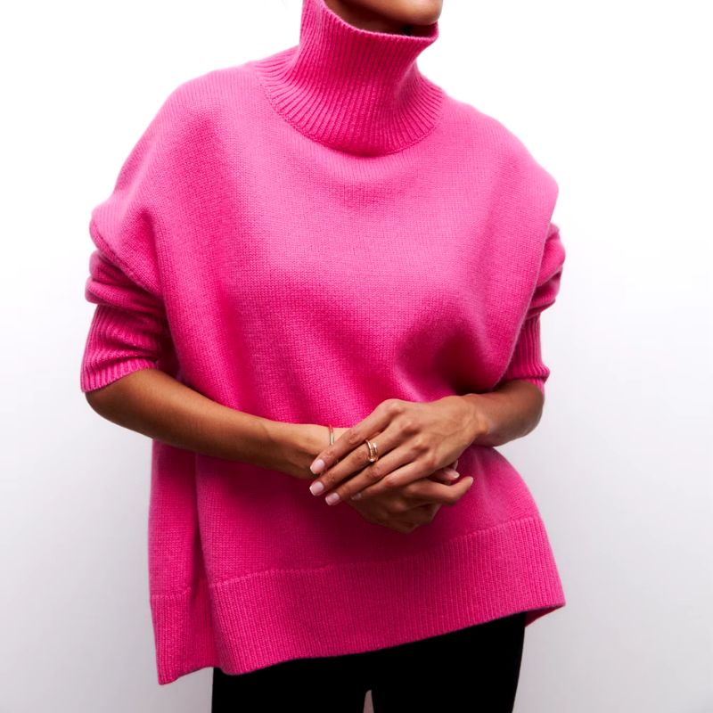 Women's Sophie soft knit turtleneck sweater in cozy merino wool blend with structured high neck