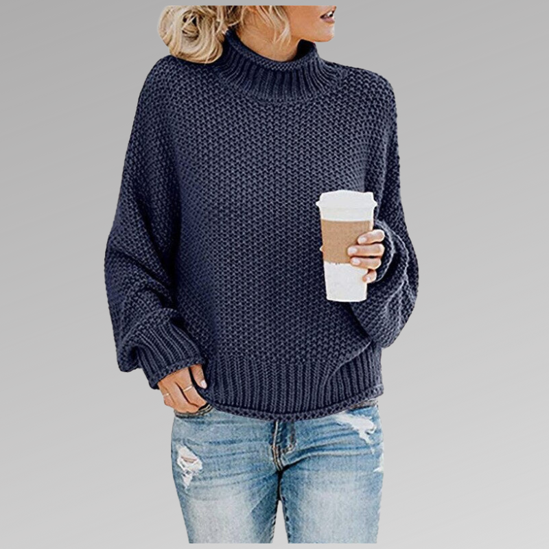 Women's high neck knit pullover sweater long sleeve cozy solid color fall winter casual style