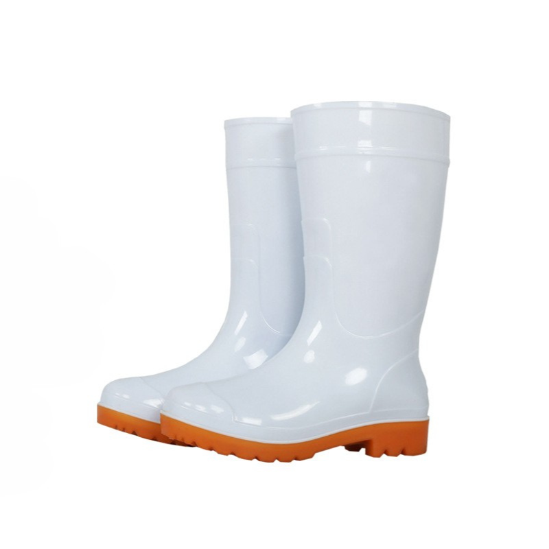 Men's black mid-calf rubber waterproof work boots with slip-resistant sole for wet conditions