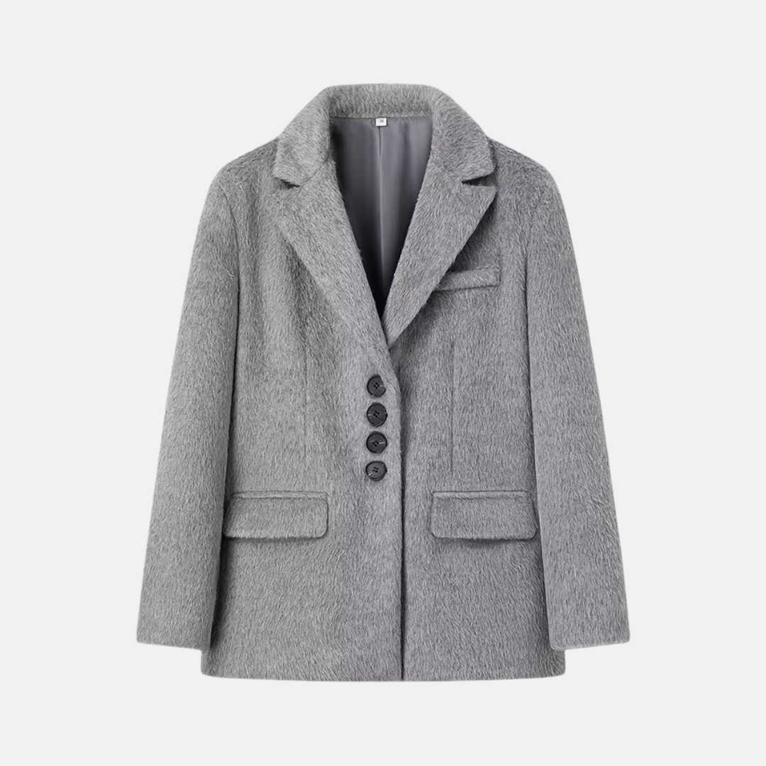 Women's oversized relaxed fit plush blazer with notched lapel and flap pockets for versatile style
