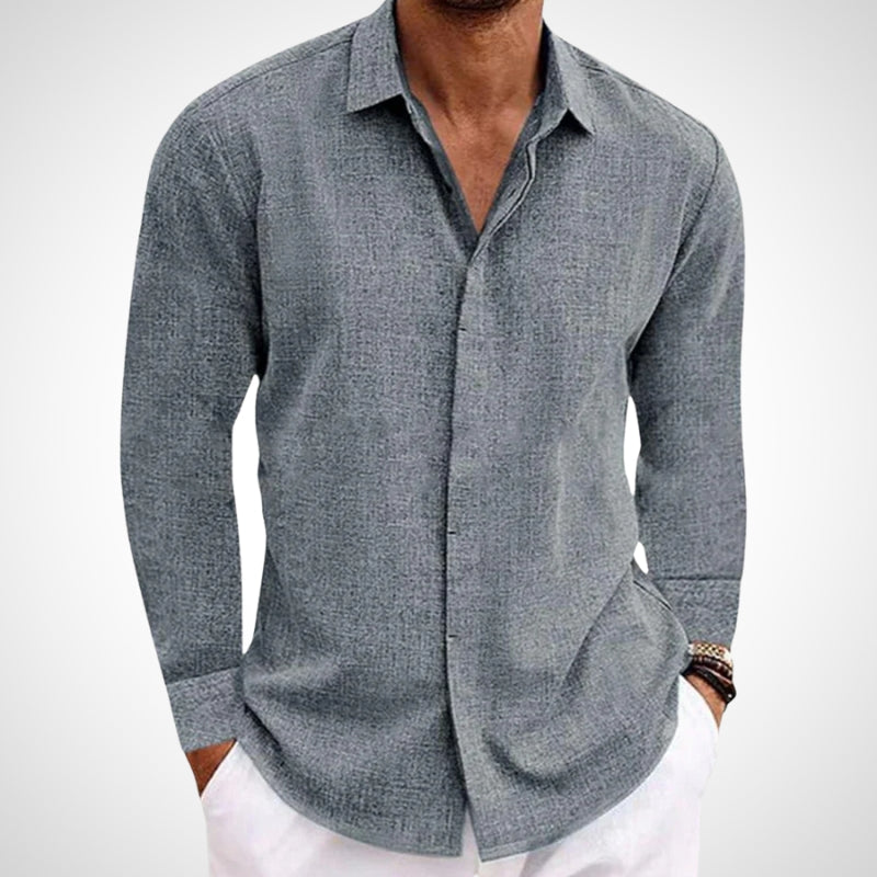 Fraten unisex pure linen shirt long sleeve breathable lightweight clean front finish