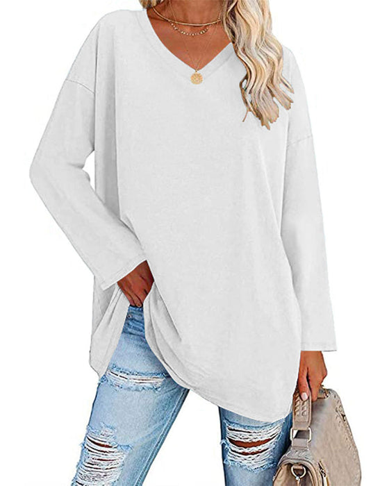 Women's V-neck long sleeve blouse soft breathable fabric flattering fitted silhouette office casual