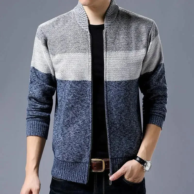 Hawthorne tri-tone knit full-zip jacket with plaid-lined interior and ultra-soft fleece warmth