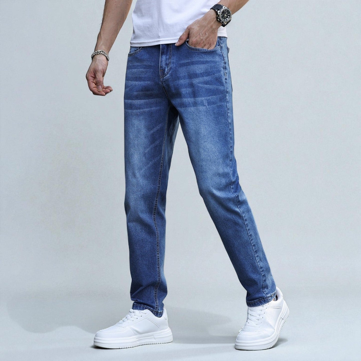 Mateo men's dark wash straight-leg stretch cotton jeans with regular fit for all-day winter comfort