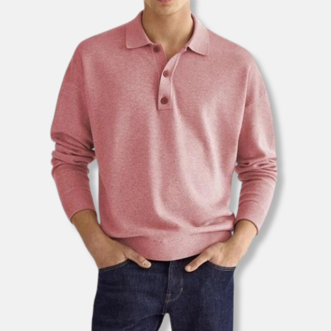 Men's cotton blend polo collar sweater relaxed fit long sleeves smart casual everyday comfort