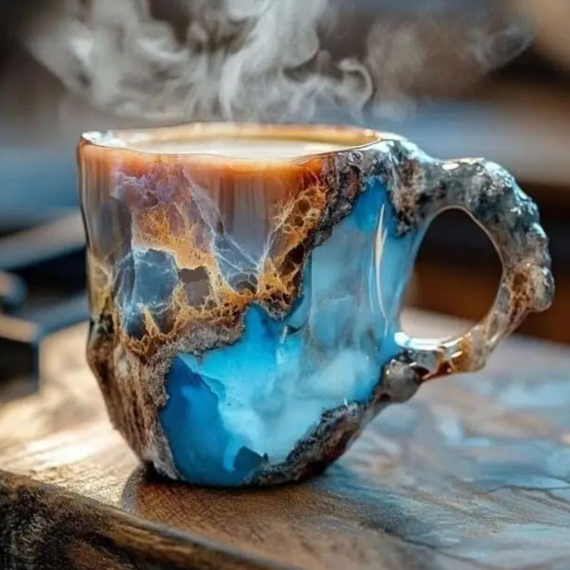 Prismora 300ml resin coffee mug with unique crystal-textured surface for coffee lovers