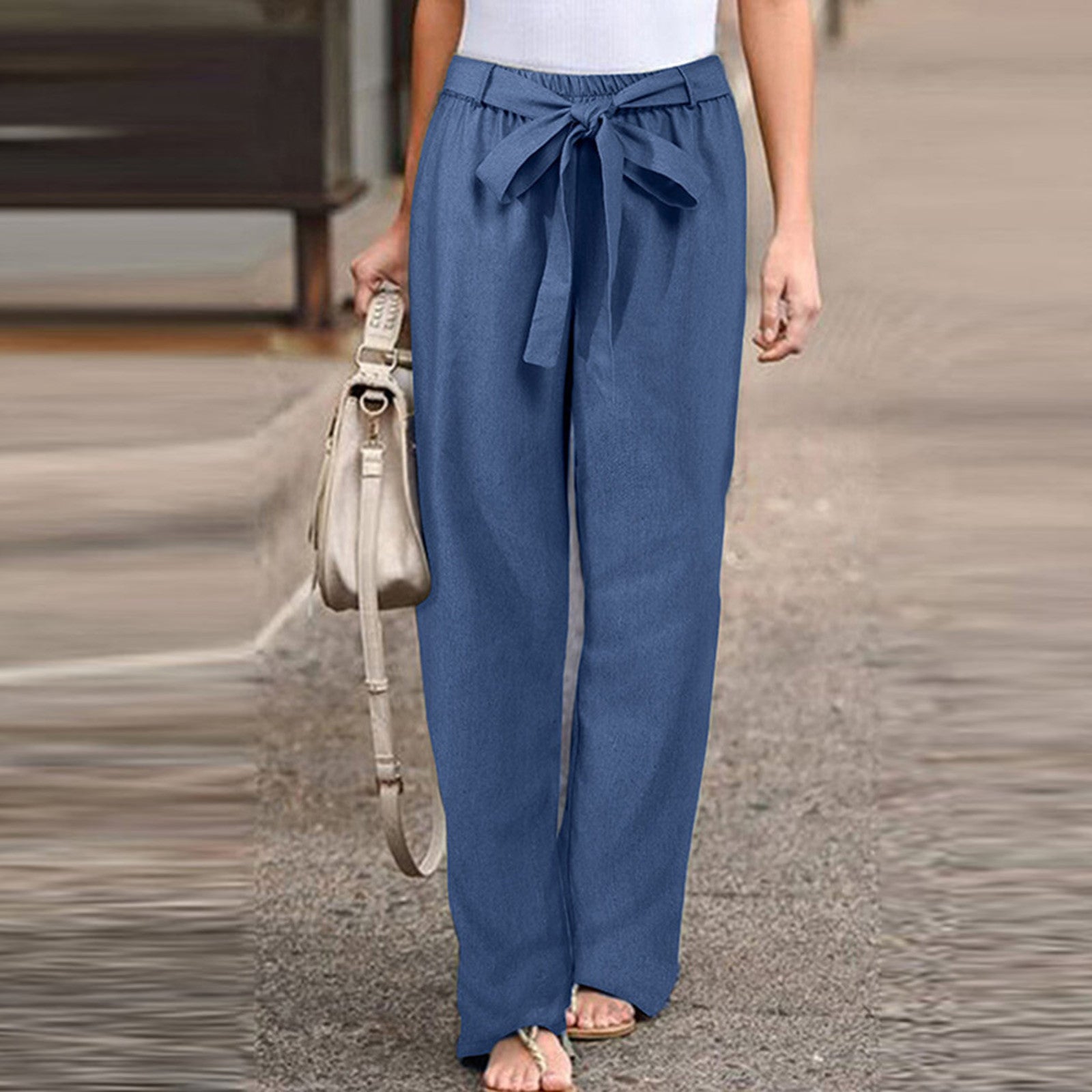 Women's wide-leg linen pants in natural breathable fabric with flattering high-waist elegant drape