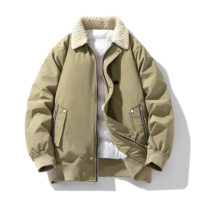 Men's thermal bomber jacket windproof water-resistant sherpa collar outdoor cold-weather layer