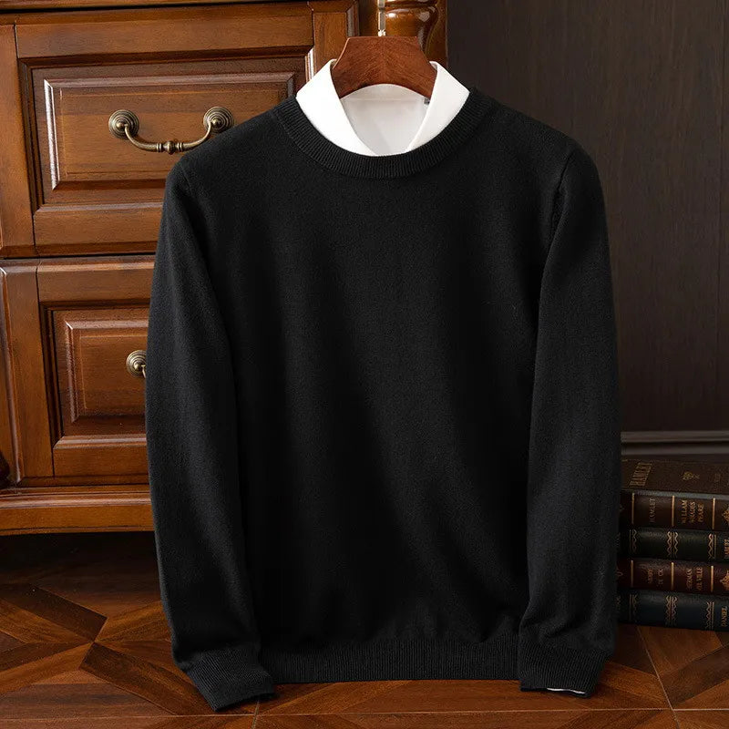 Men's camel cashmere O-neck sweater tailored fit dense knit ultra-soft 100% pure cashmere