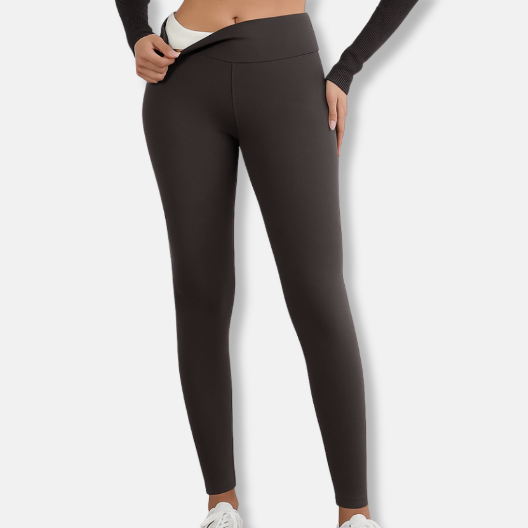 Women's high waist plush lined leggings full length body hugging fit warm fleece interior