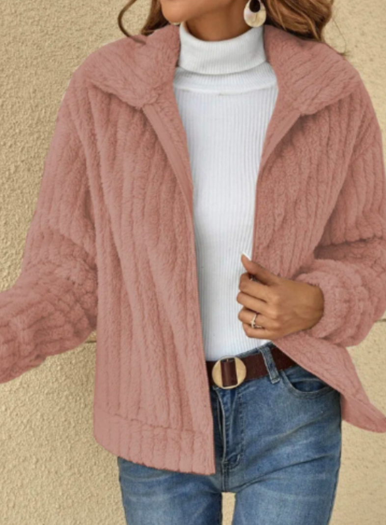 Women's teddy plush cardigan cozy oversized fit ultra-soft fluffy texture fall warmth neutral tones
