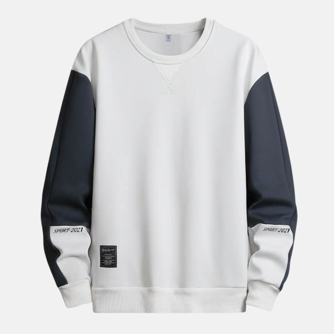 Men's relaxed fit two-tone raglan sweatshirt with ribbed trim, athletic contrast sleeves