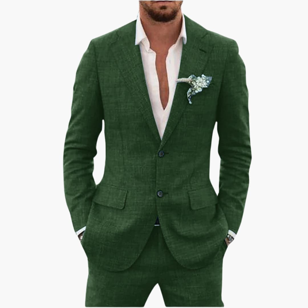 Men's lightweight tailored-fit two-piece summer suit notched lapel blazer trousers formal occasion