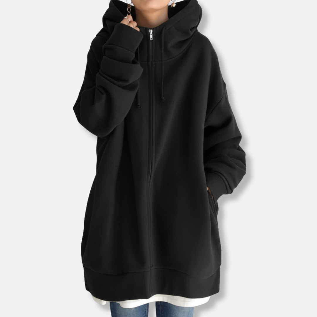 Women's oversized plush fleece zip-front hoodie in casual cozy style for fall winter layering