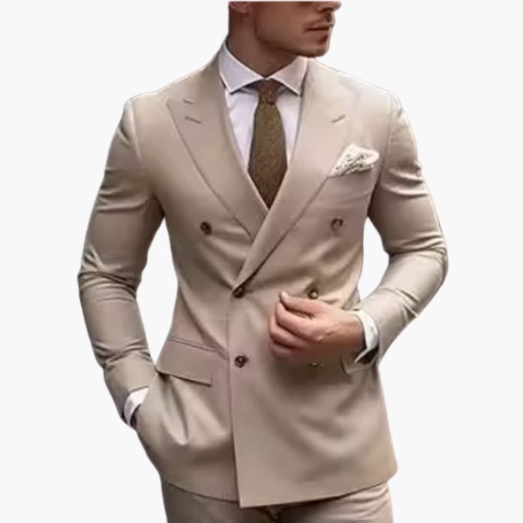 Men's navy double-breasted six-button suit slim-fit trousers lightweight all-season professional fabric