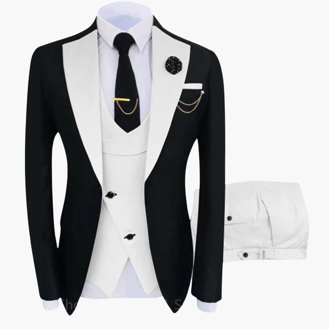 Men's charcoal three-piece suit single-button notch lapel jacket vest professional slim fit