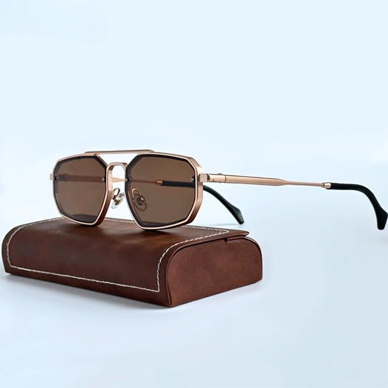 Retro unisex sunglasses with double bridge design, UV protection lenses, and adjustable nose pads