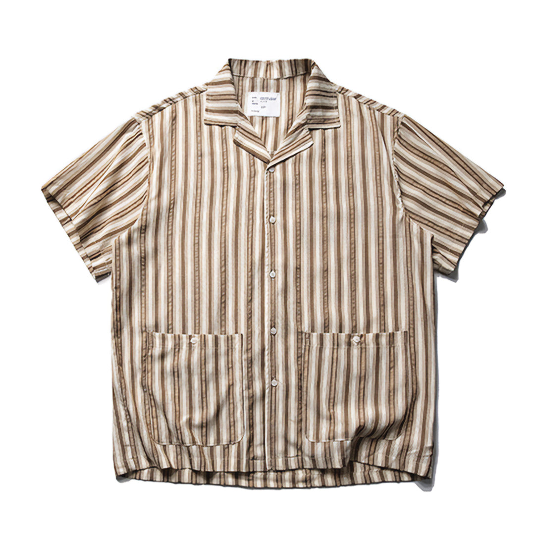 Men's vintage striped camp collar shirt lightweight cotton dual pockets coastal style