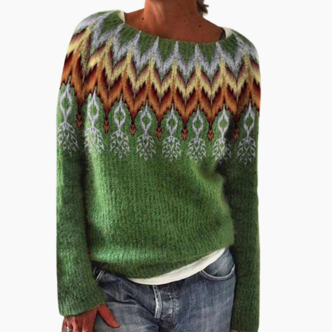 Women's cozy knit sweater round neck tree pattern long sleeves everyday casual top