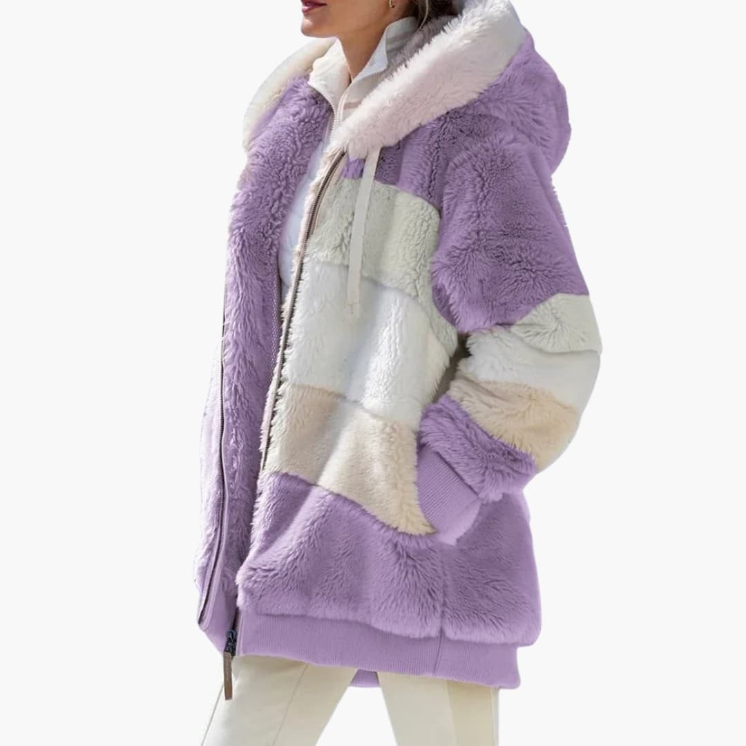 Women's zip-up hooded jacket striped texture casual everyday wear cozy slim silhouette