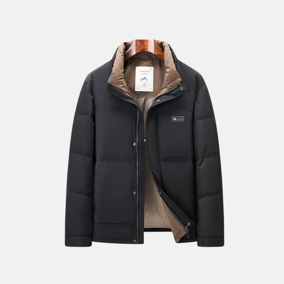 Men's insulated puffer jacket with stand collar, full-zip closure, regular fit for winter warmth