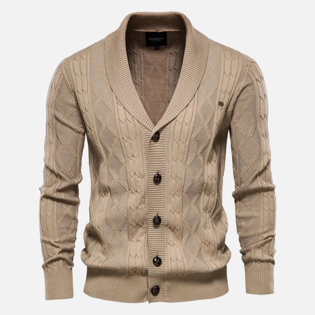 Men's argyle knit cardigan shawl collar cotton blend timeless style casual winter layering