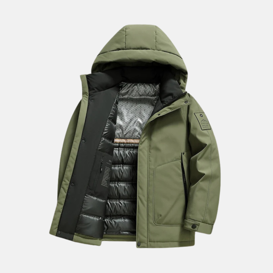 Men's hip-length winter coat hooded stand collar snap cuffs urban style polyester blend outerwear