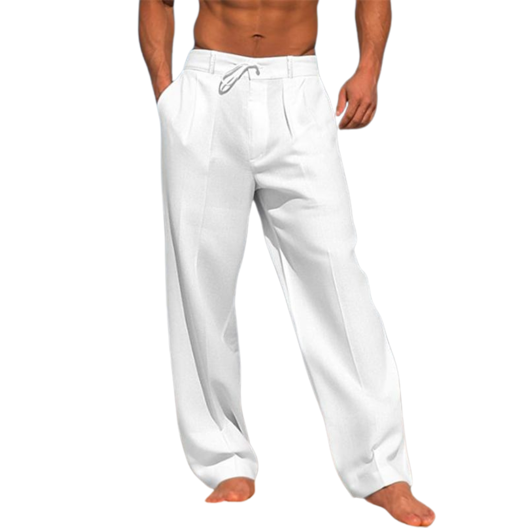Men's lightweight casual wide-leg pants with drawstring waist and side pockets for summer comfort
