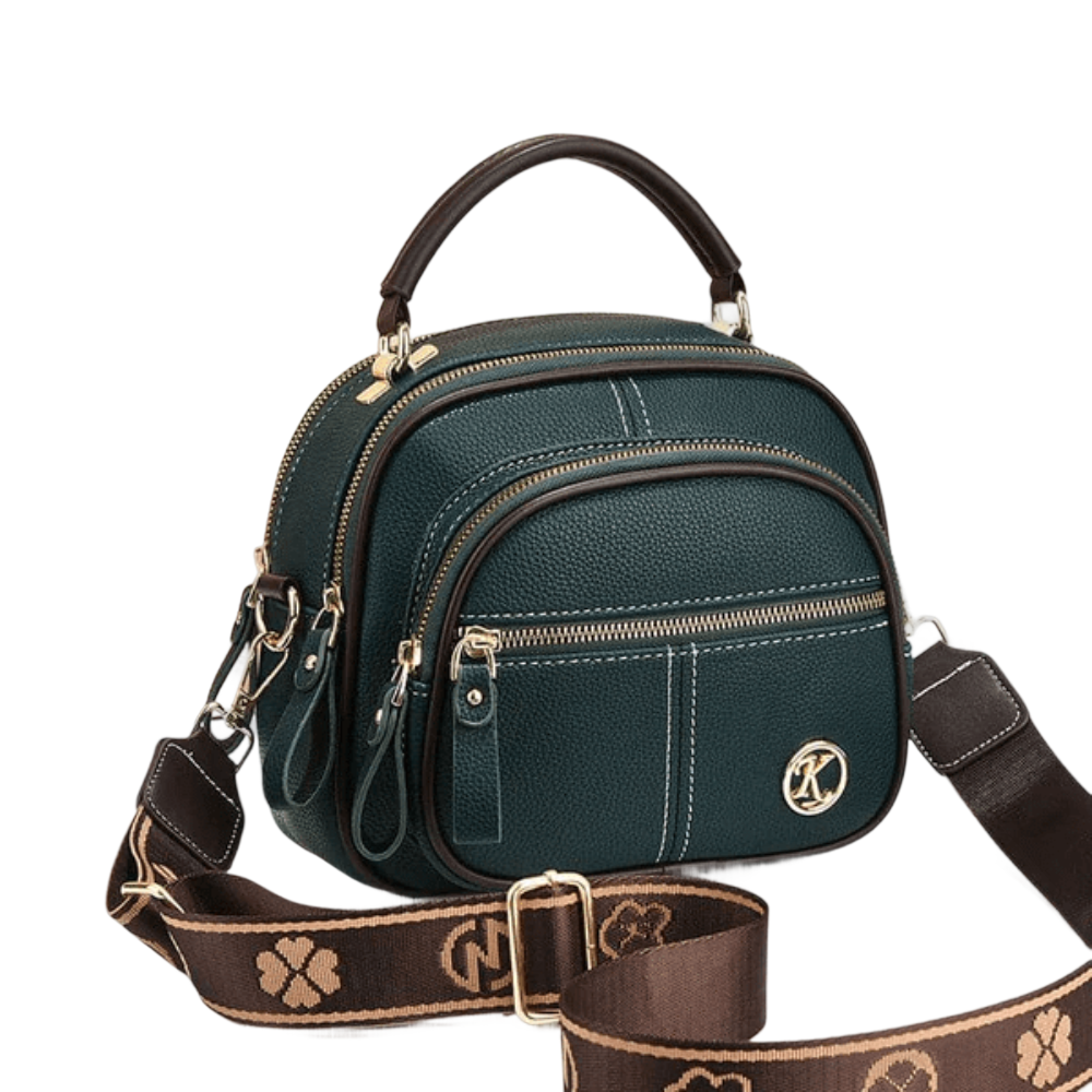 Jan mini handbag vegan leather chic compact organizer dual zippers detachable strap women
