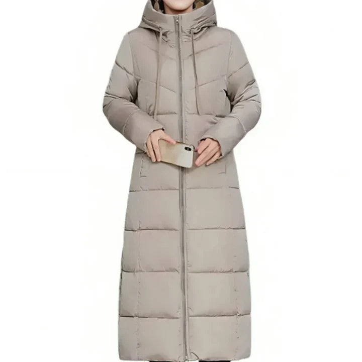 Jastin unisex longline puffer jacket with insulated lining, cozy winter warmth and polished style