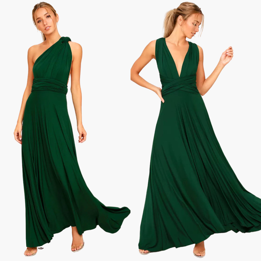 Women's black V-neck figure-hugging evening gown with luxurious fabric and glamorous silhouette