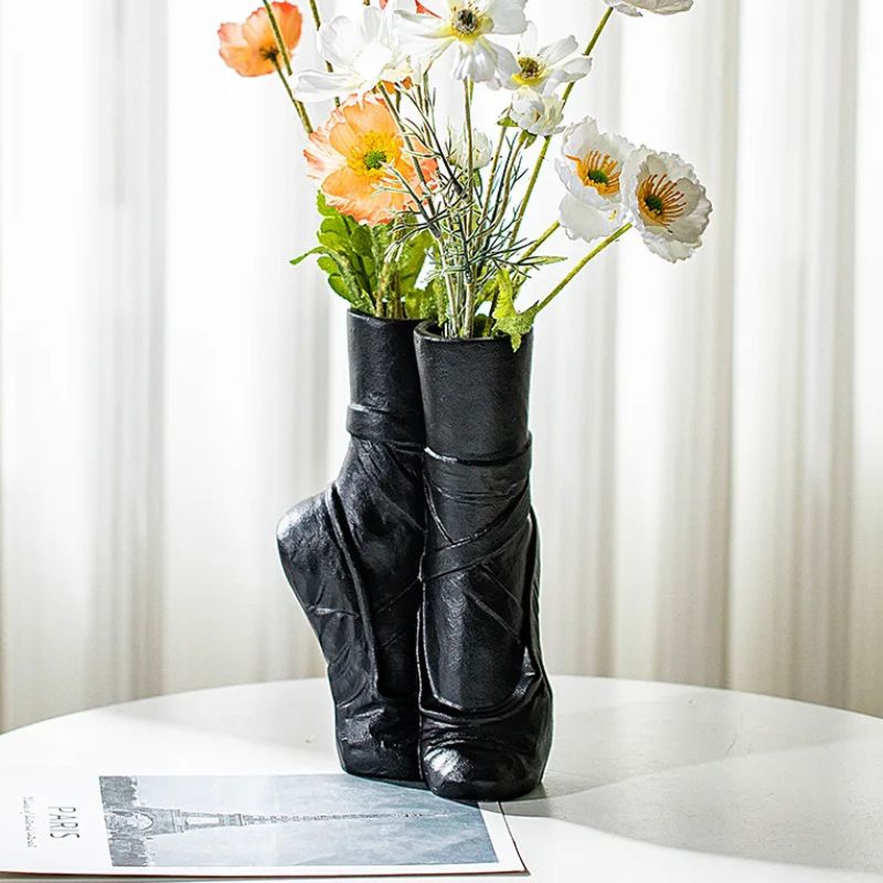 Porcelain ceramic ballet slipper vase elegant modern decor for dancers white sleek finish