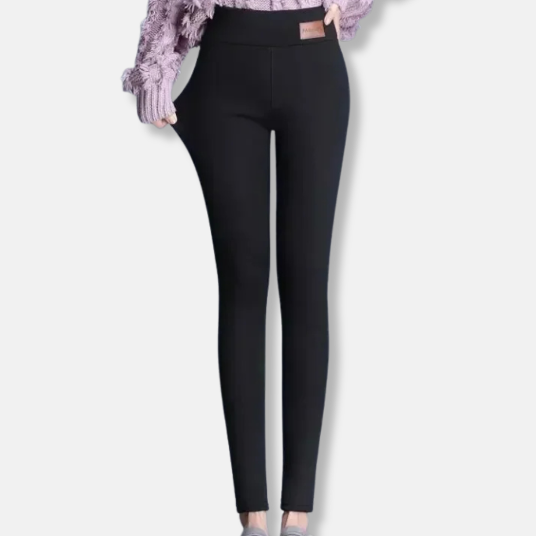 Women's black fleece lined high waist slim fit leggings with stretch comfort for active winter wear