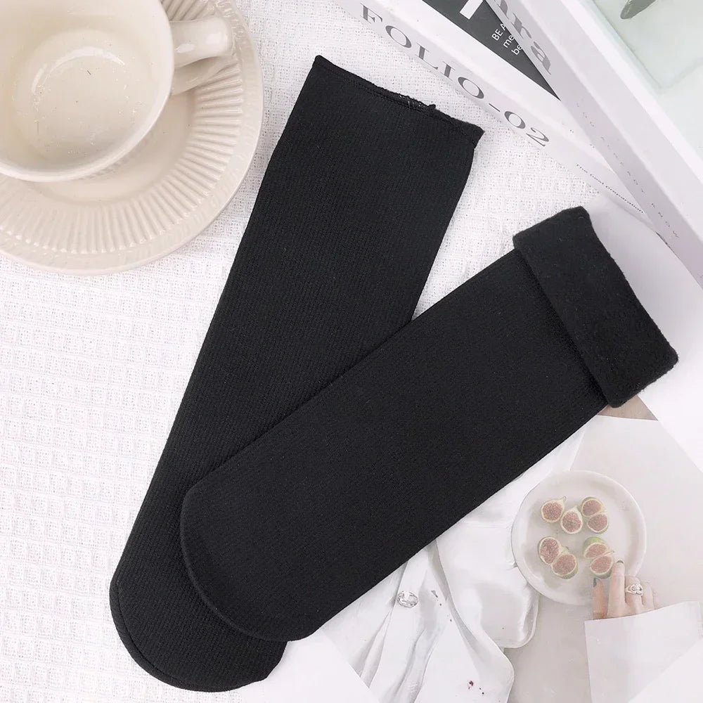 Women's fleece lined ribbed socks set 5 pairs, plush velvet cushioned cuff, soft winter warmth