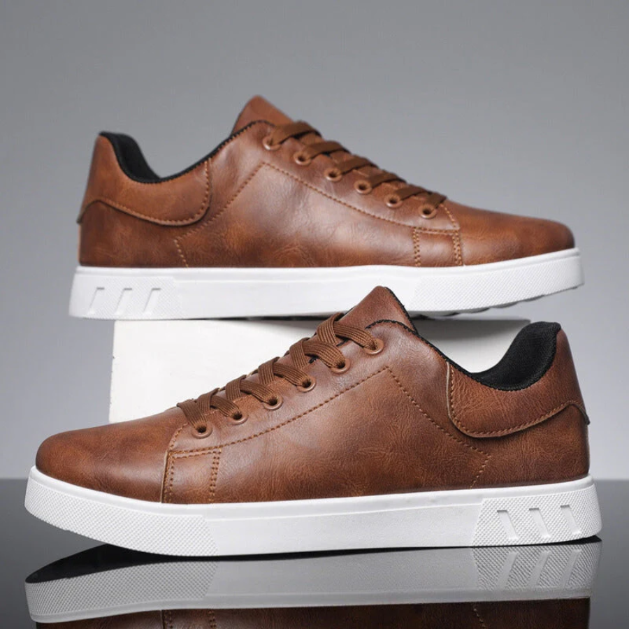 Andrew men's classic white low-top lace-up sneakers with timeless silhouette for everyday wear
