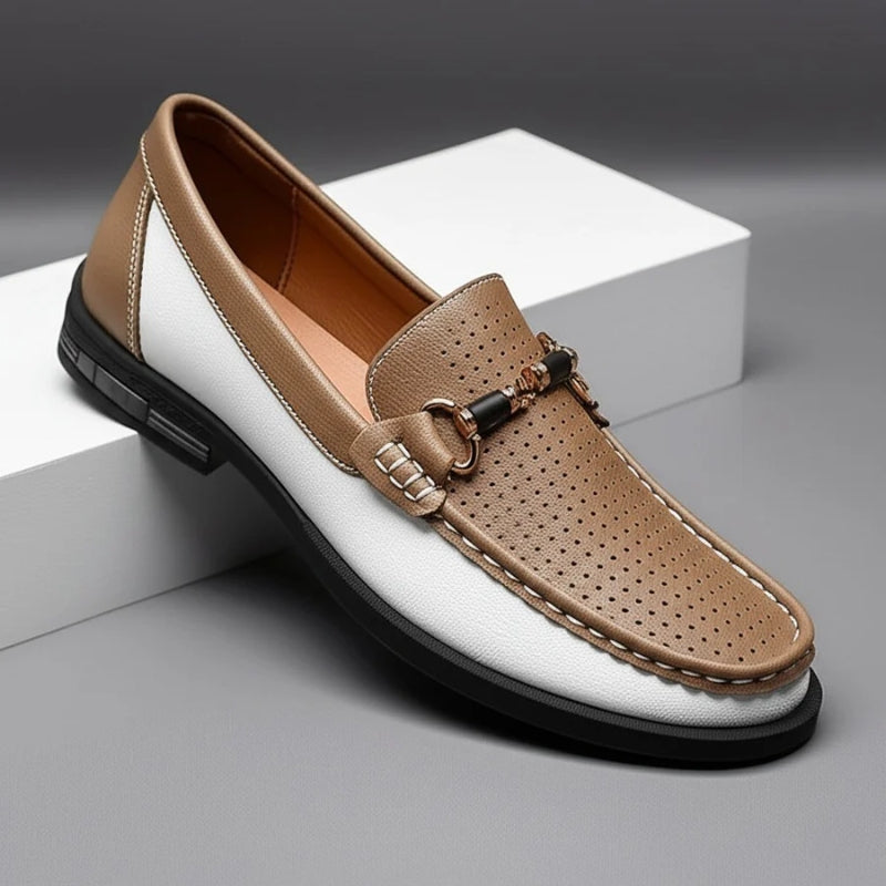 Del Muro Italian leather loafers perforated upper orthopedic cushioned insole professional comfort