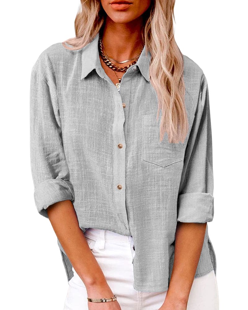 Women's casual long sleeve button-down shirt relaxed fit soft drape everyday versatile style