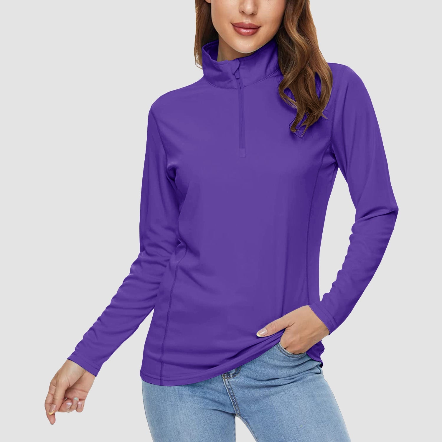 Women's half zip quick-dry shirt UPF 50+ lightweight breathable polyester for running hiking